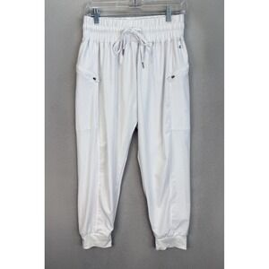 Cali Sport Women's Sz M White Elastic Waist Zippered‎ Pockets Activewear Joggers